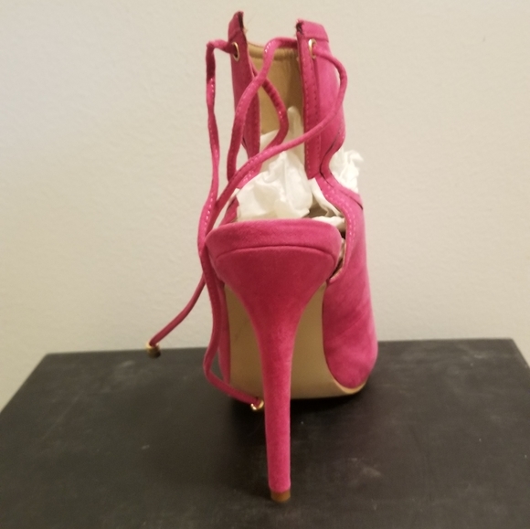 New w/out box JustFAB Sharla sz 7 peep toe shootie hot pink Barbie-esque heels - Picture 5 of 6